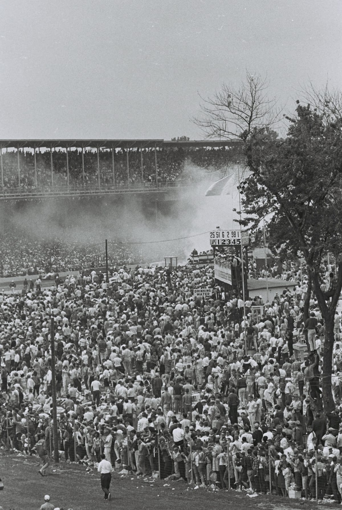 Smoke from Crash, 1964 Indianapolis 500, Indianapolis, Indiana, May 1964
