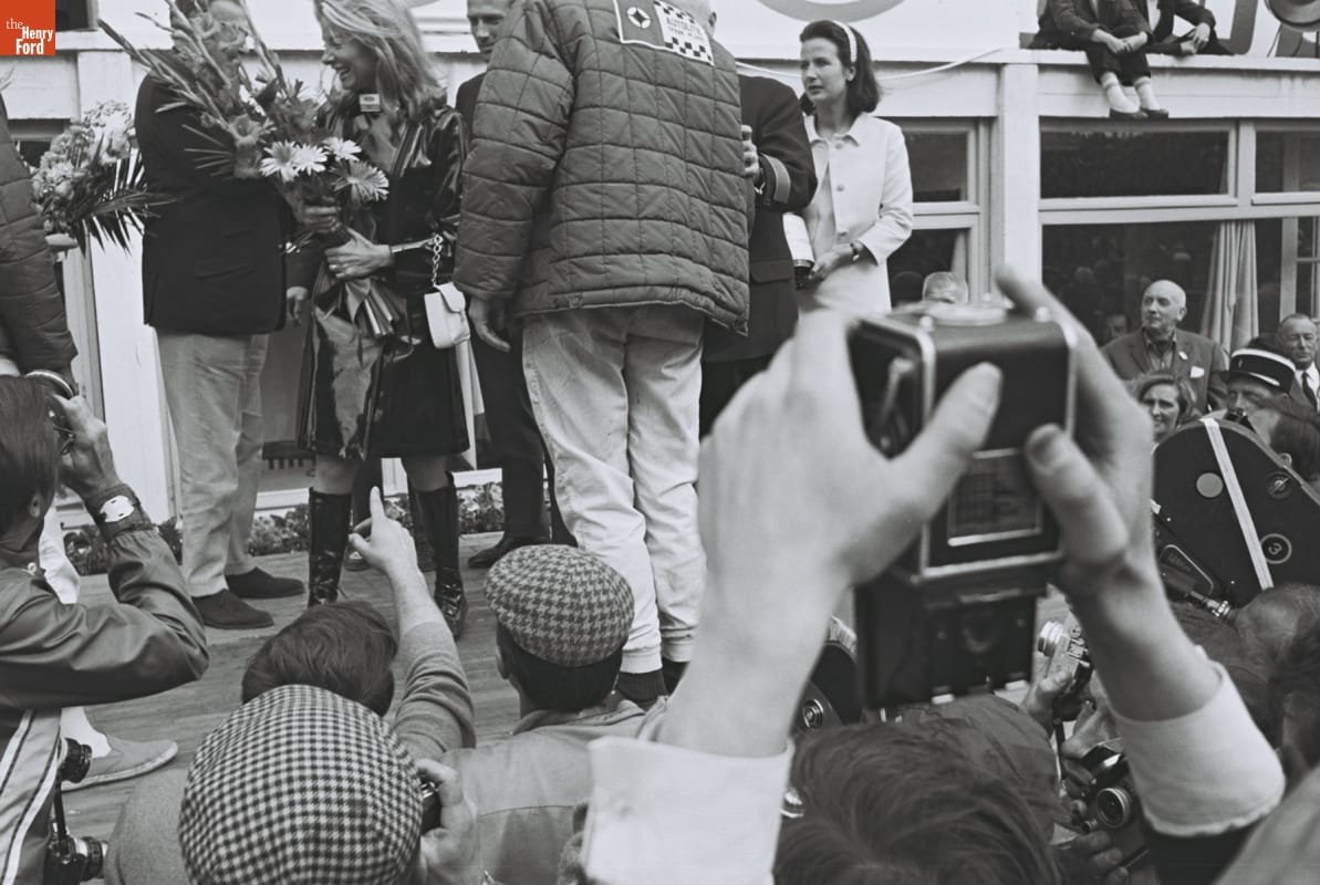 A. J. Foyt and Dan Gurney Celebrating Victory at the 24 Heures du Mans (24 Hours of Le Mans) Race, June 1967