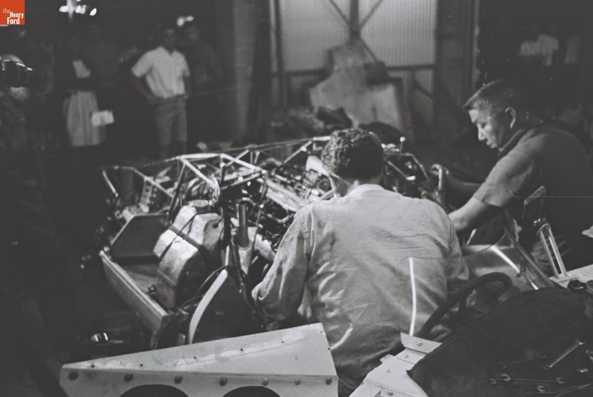 Preparing for the 4th Annual Grand Prix for Sports Cars, Riverside, California, October 1961
