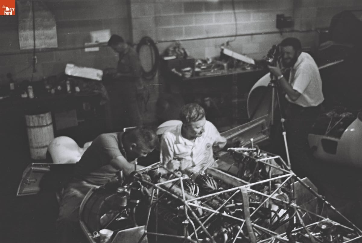 Preparing for the 4th Annual Grand Prix for Sports Cars, Riverside, California, October 1961