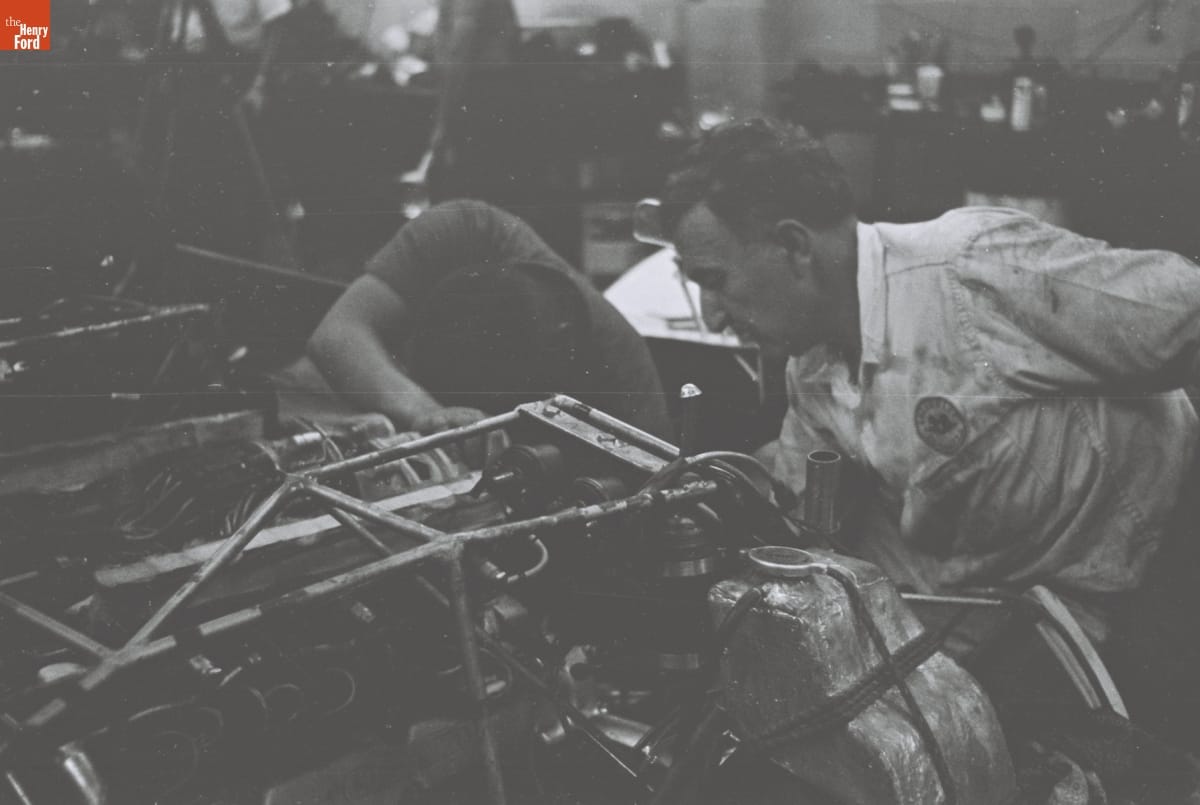Preparing for the 4th Annual Grand Prix for Sports Cars, Riverside, California, October 1961