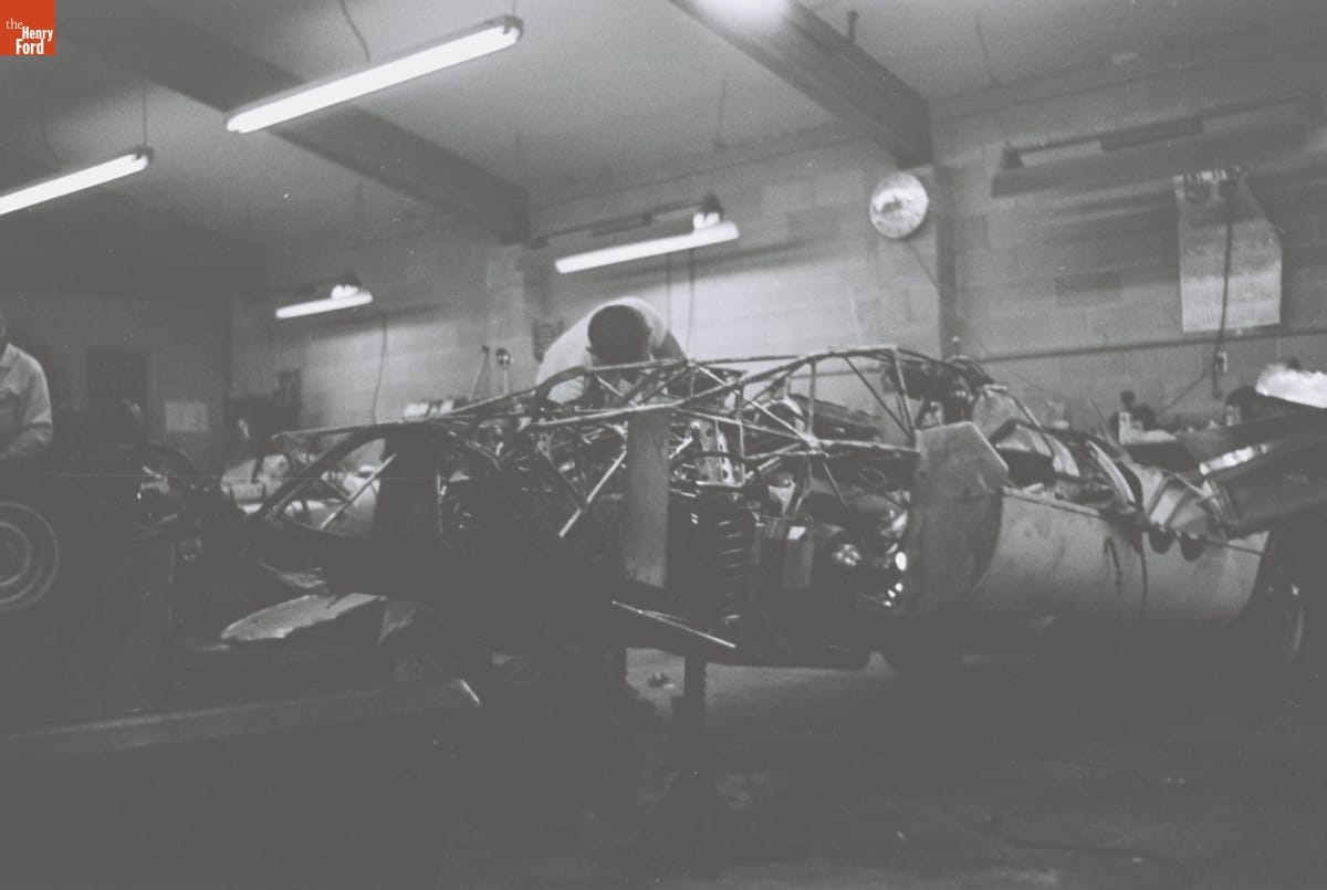 Preparing for the 4th Annual Grand Prix for Sports Cars, Riverside, California, October 1961