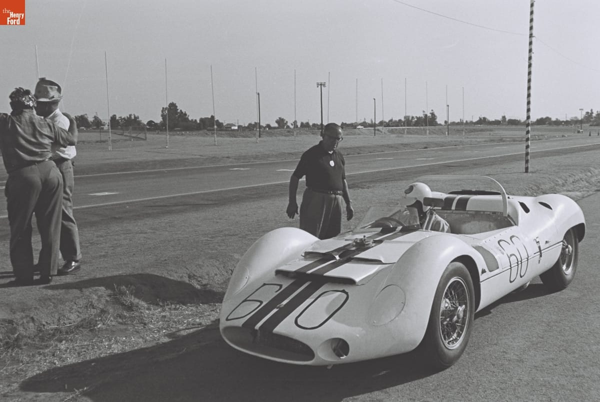 Preparing for the 4th Annual Grand Prix for Sports Cars, Riverside, California, October 1961