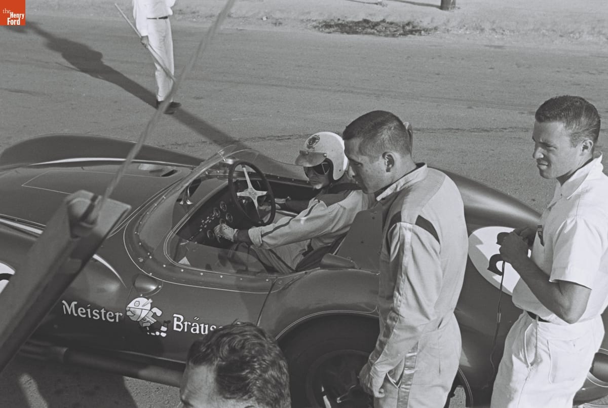 Preparing for the 4th Annual Grand Prix for Sports Cars, Riverside, California, October 1961