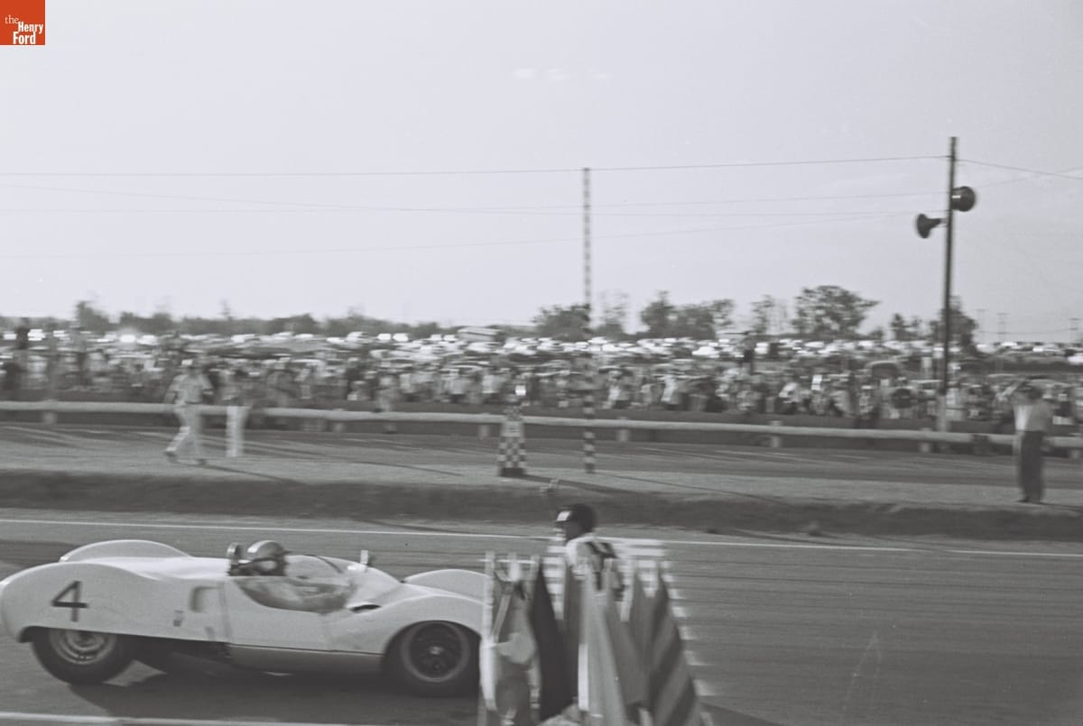 Cooper Monaco T57 Driven by Jack Brabham Crossing Finish Line in the 4th Annual Grand Prix for Sports Cars, Riverside, California, October 1961