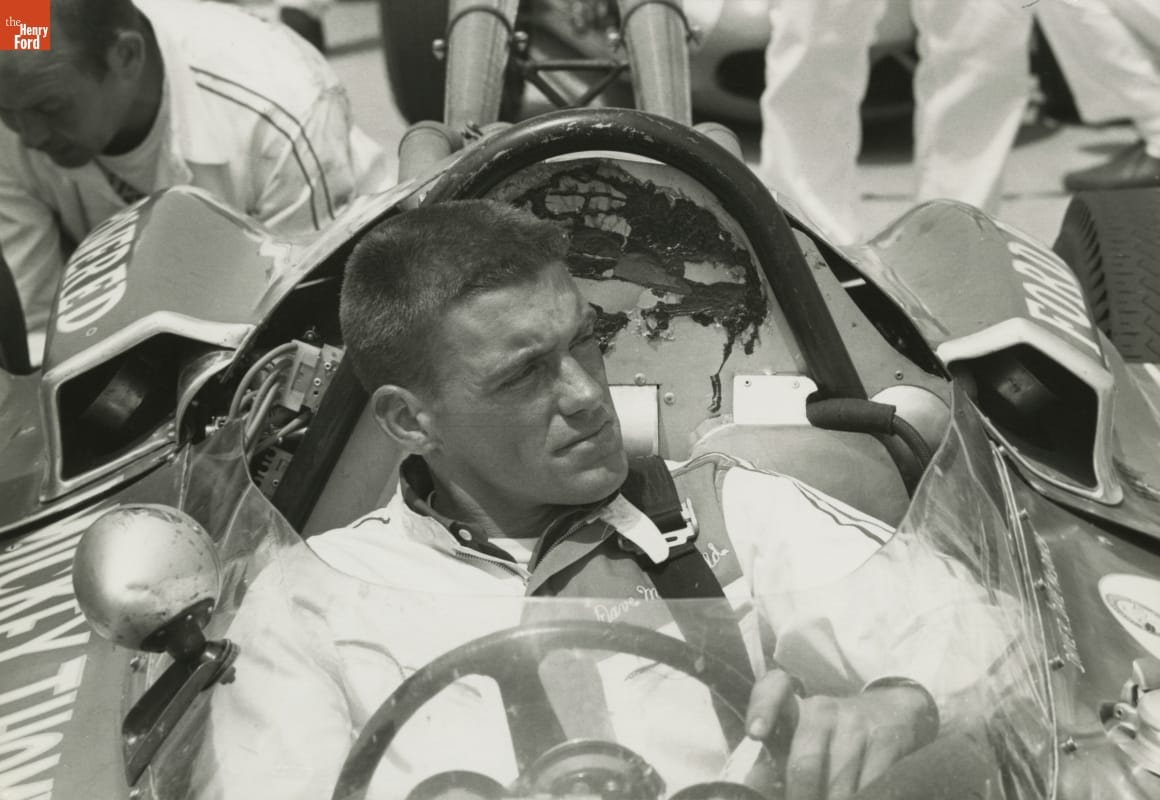 Driver Dave MacDonald before the Indianapolis 500 Race, May 30, 1964