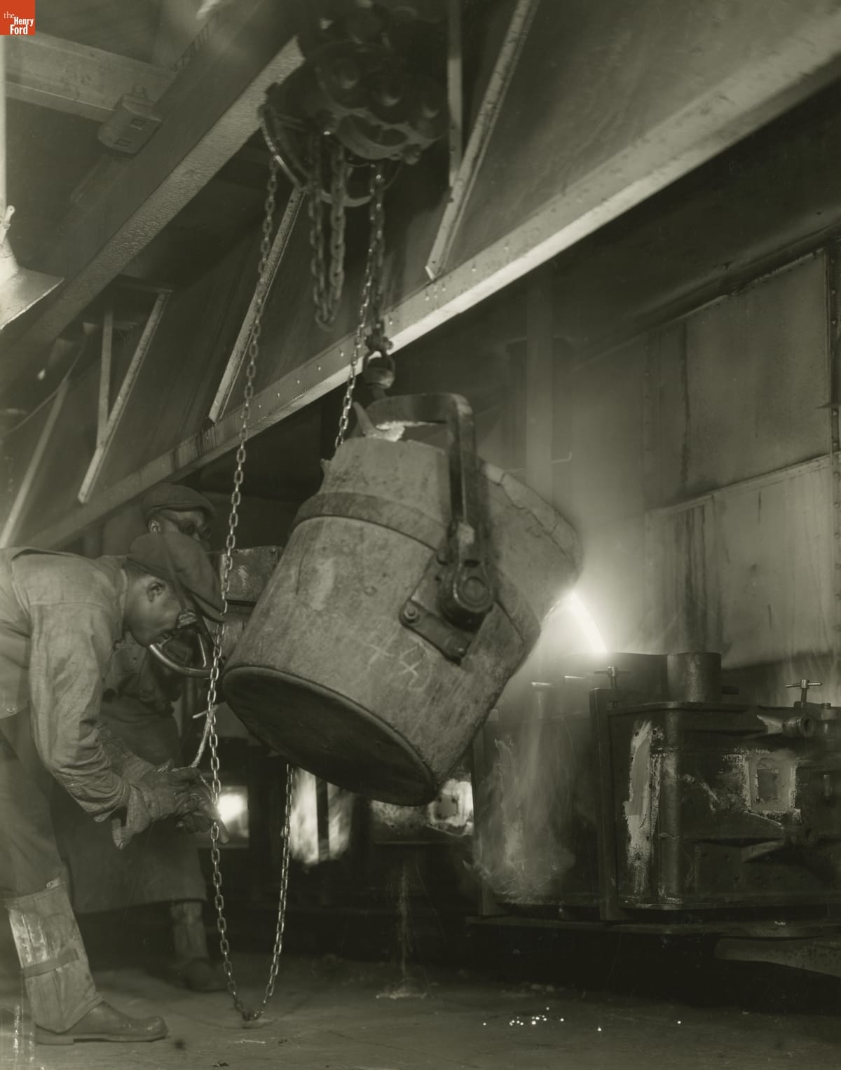 Foundry Workers Pouring Metal into Molds in the Open Hearth Building at the Ford Rouge Plant, 1934