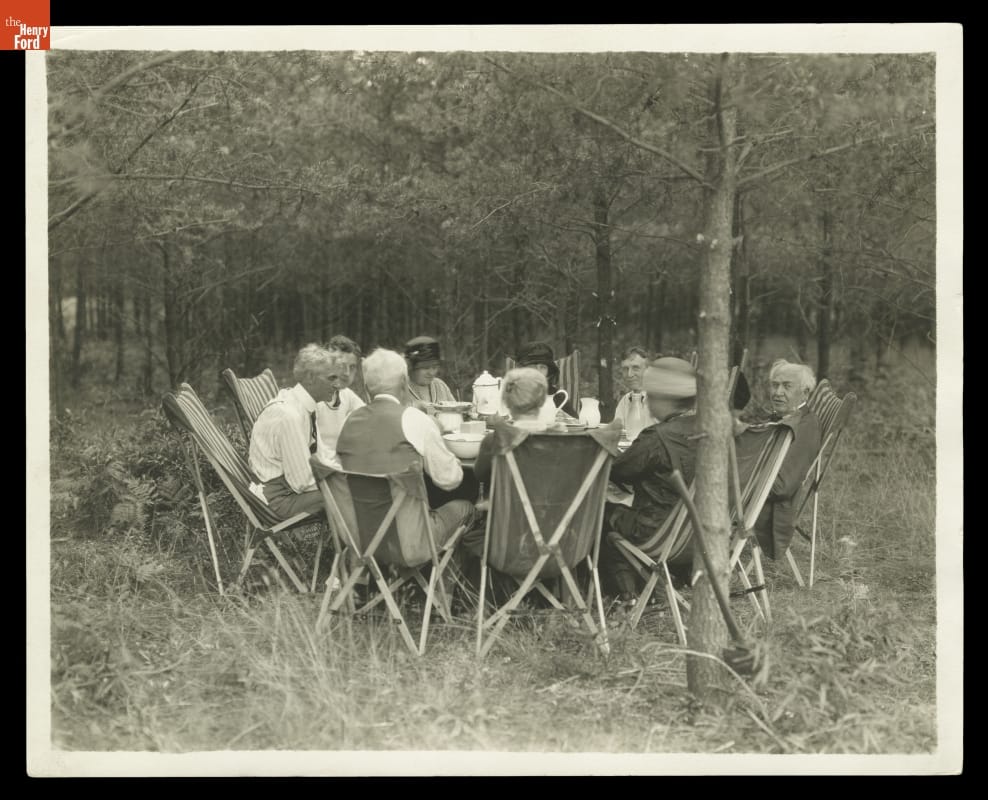 "Vagabonds" Dining Outdoors on a Camping Trip, 1923