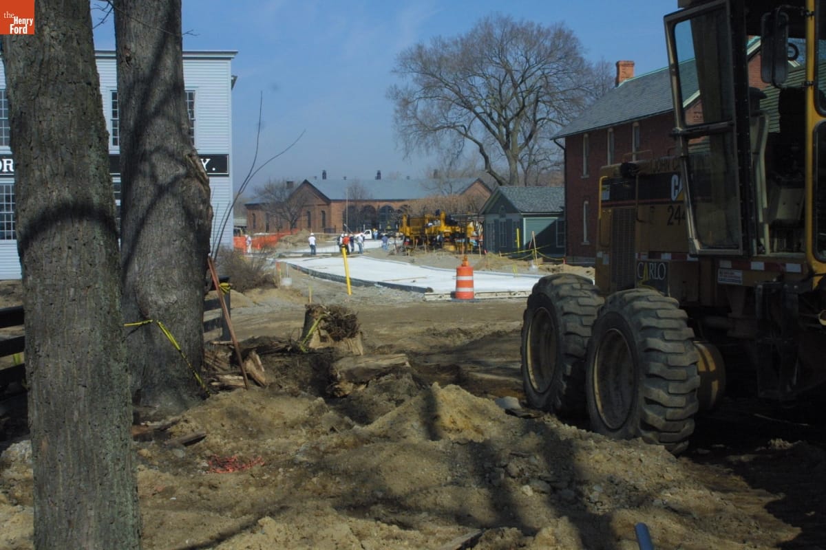 Paving Bagley Avenue during the Greenfield Village Restoration Project, March 2003