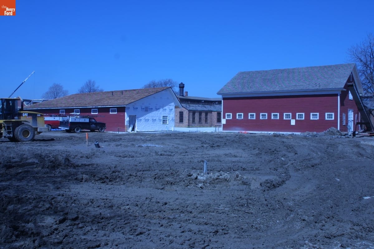 William Ford Barn and Carriage Barn during the Greenfield Village Restoration Project, April 2003