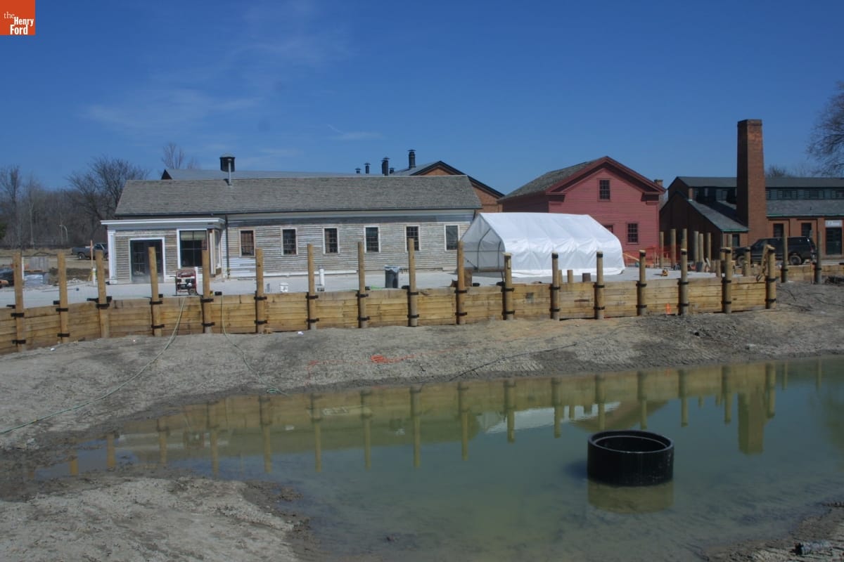 Mill Pond under Construction during the Greenfield Village Restoration Project, April 2003
