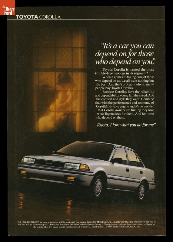 Toyota Corolla, "It's a Car You Can Depend on for Those Who Depend on You," 1989