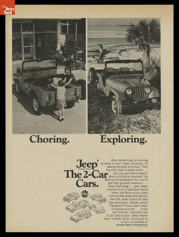 "Choring. Exploring. 'Jeep' The 2-Car Cars," 1969