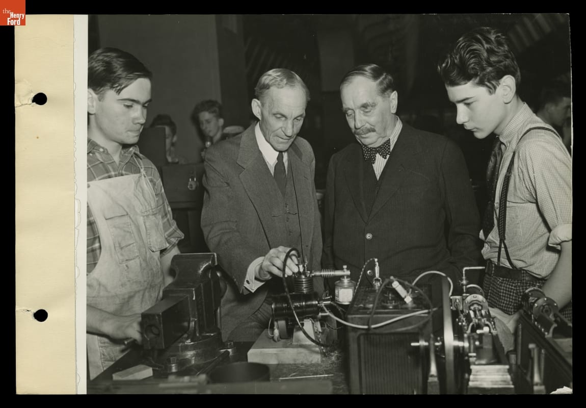 Henry Ford and H. G. Wells with Edison Institute Schools Students, 1937
