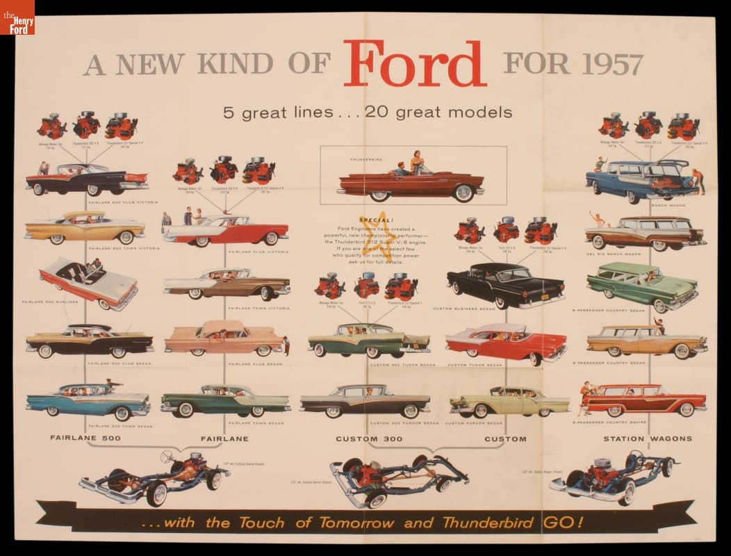 Advertising Poster, " A New Kind of Ford for 1957, 5 Great Lines, 20 Great Models"
