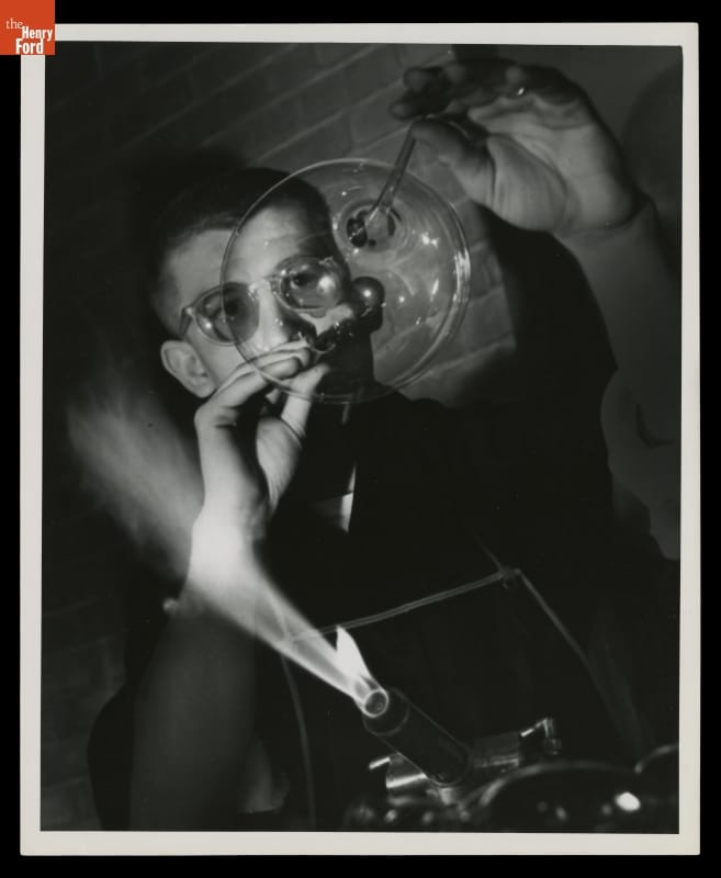 Glassblower John Beers in Greenfield Village, circa 1953