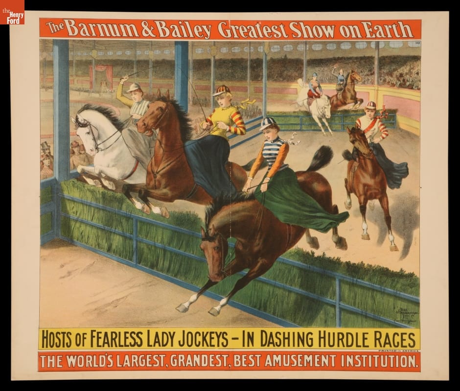Circus Poster, Barnum & Bailey Present "Hosts of Fearless Lady Jockeys," circa 1895