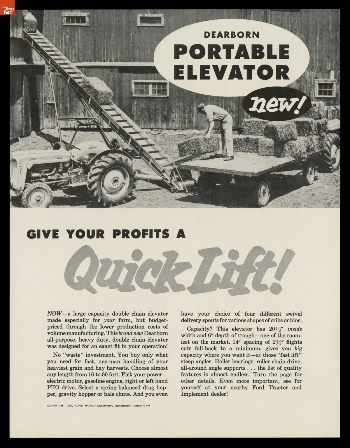 Advertising Brochure for Dearborn Portable Elevator, "Give Your Profits a Big Lift," 1956