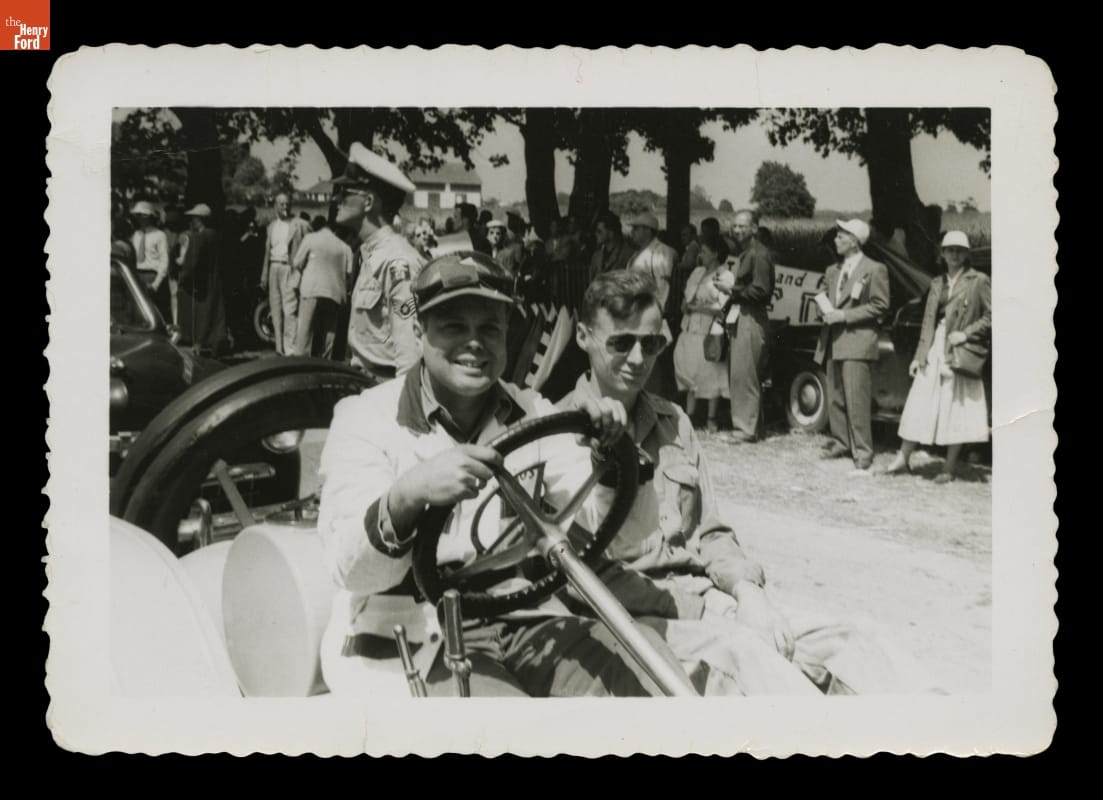 Henry Austin Clark, Jr. Driving 1911 Mercer Raceabout, circa 1951
