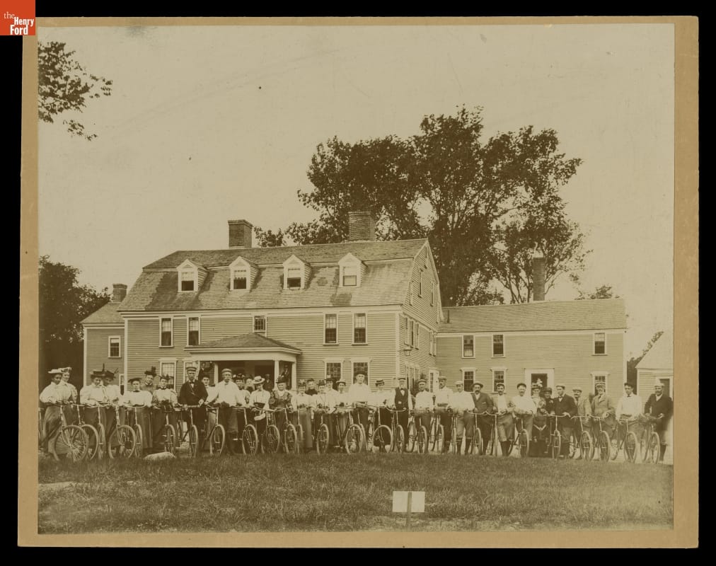 Cyclists with Their Bicycles outside Wayside Inn, South Sudbury, Massachusetts, circa 1900