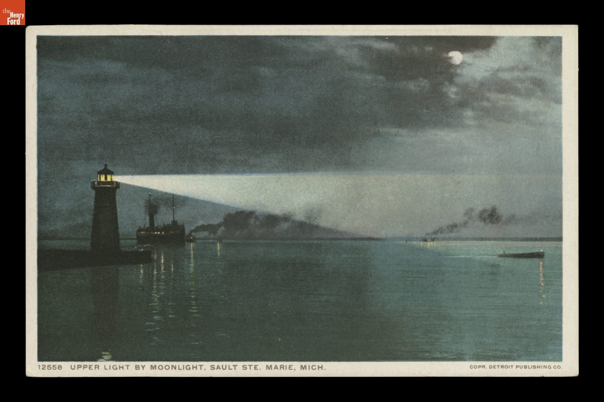 Upper Light by Moonlight, Sault Ste. Marie, Michigan, circa 1909