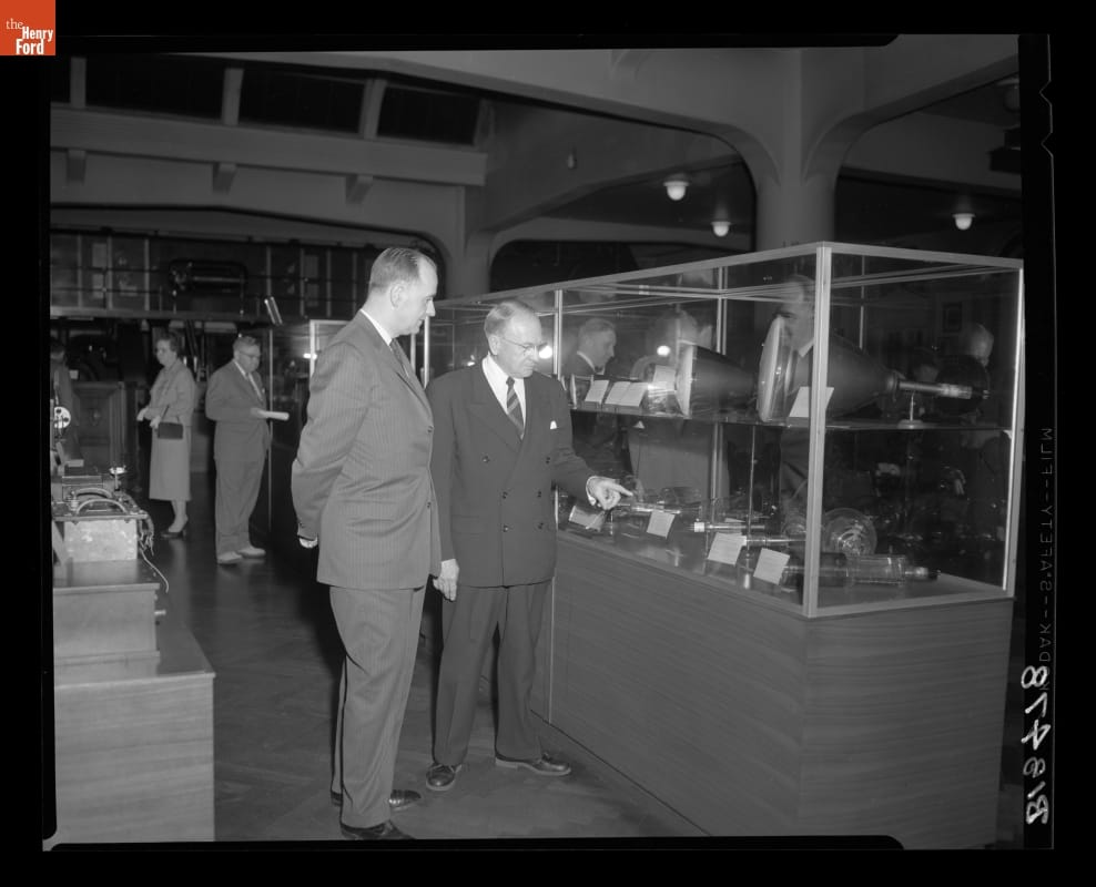 Dr. Vladimir Zworykin Showing Donald Shelley an Early Vidicon Television Tube, Dearborn, Michigan, 1958