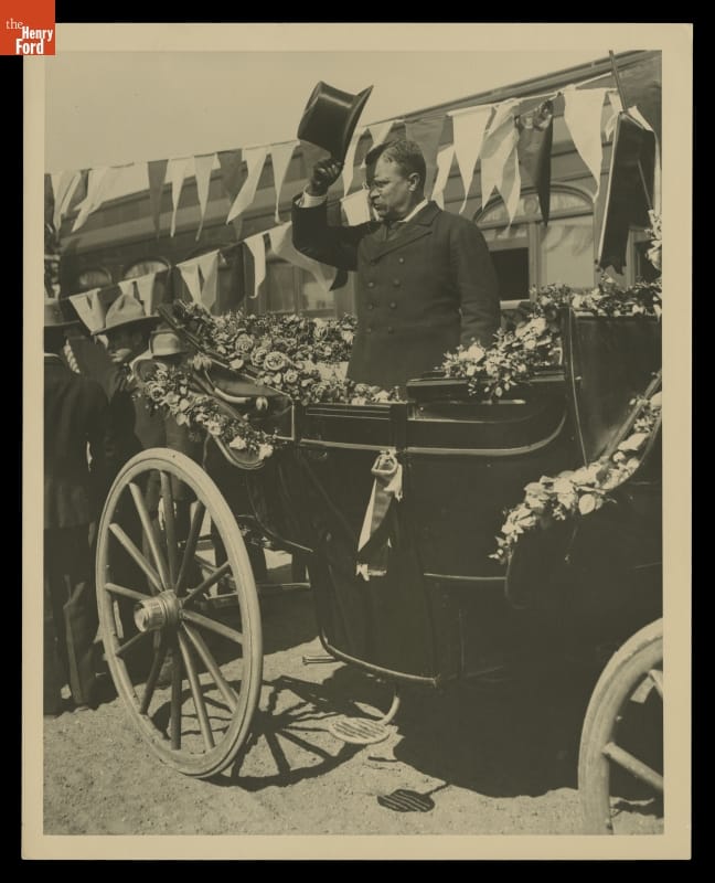 Theodore Roosevelt in a Horse-Drawn Carriage during a Parade, Santa Fe, New Mexico, circa 1910