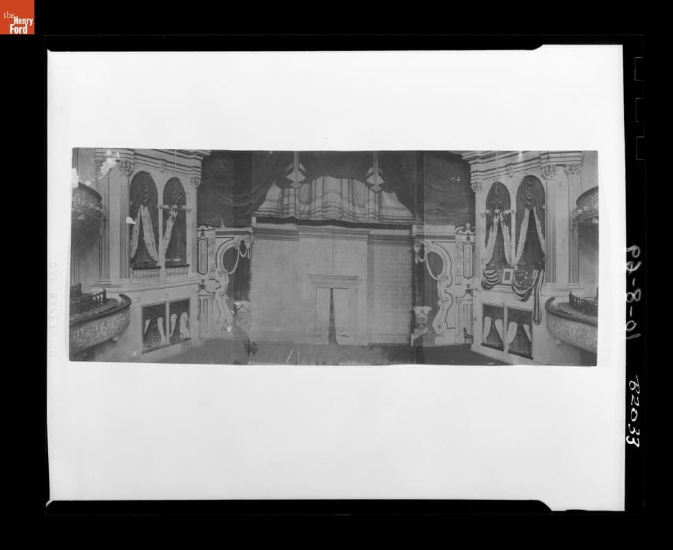 Ford's Theatre Presidential Box and Stage the Morning after Lincoln was Shot, April 15, 1865