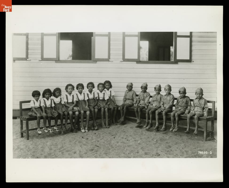 Schoolchildren Sitting in Front of the Henry Ford School in Belterra, Brazil, 1940