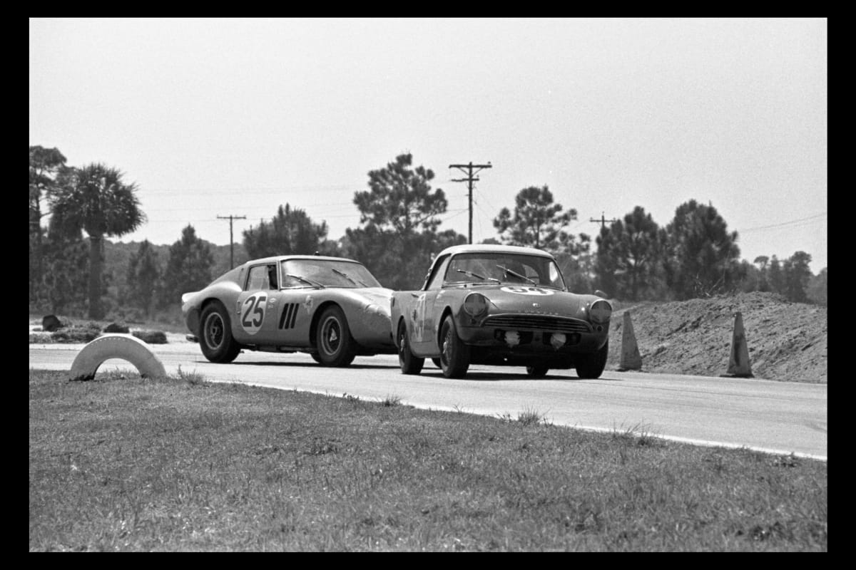 Sunbeam Alpine and Ferrari 250 Race Cars at the 12-Hour Endurance Race, Sebring, Florida, March 1963