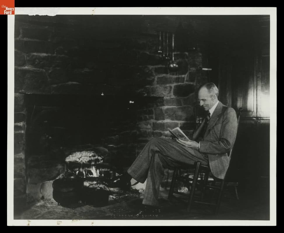 Henry Ford by the Fireplace at William Holmes McGuffey Birthplace, Greenfield Village, 1940