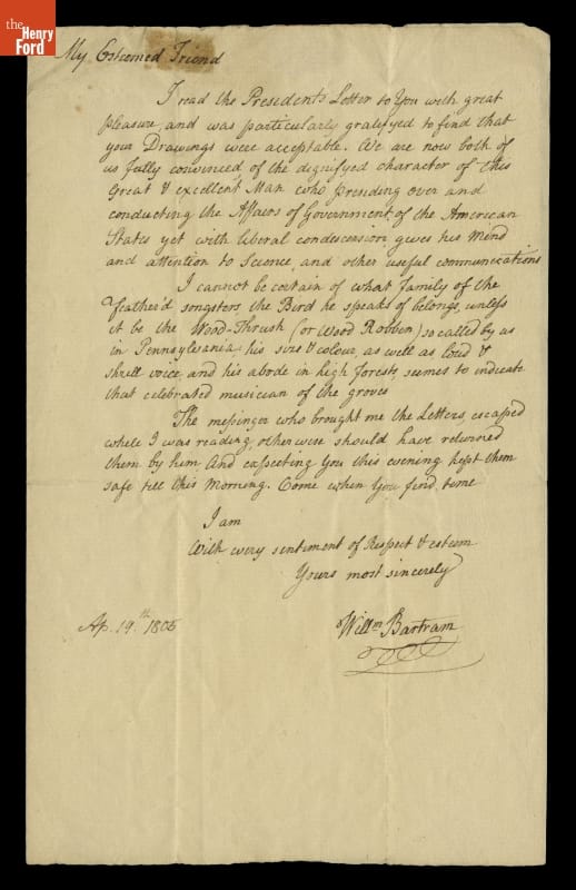 Letter from William Bartram to Alexander Wilson, April 19, 1805