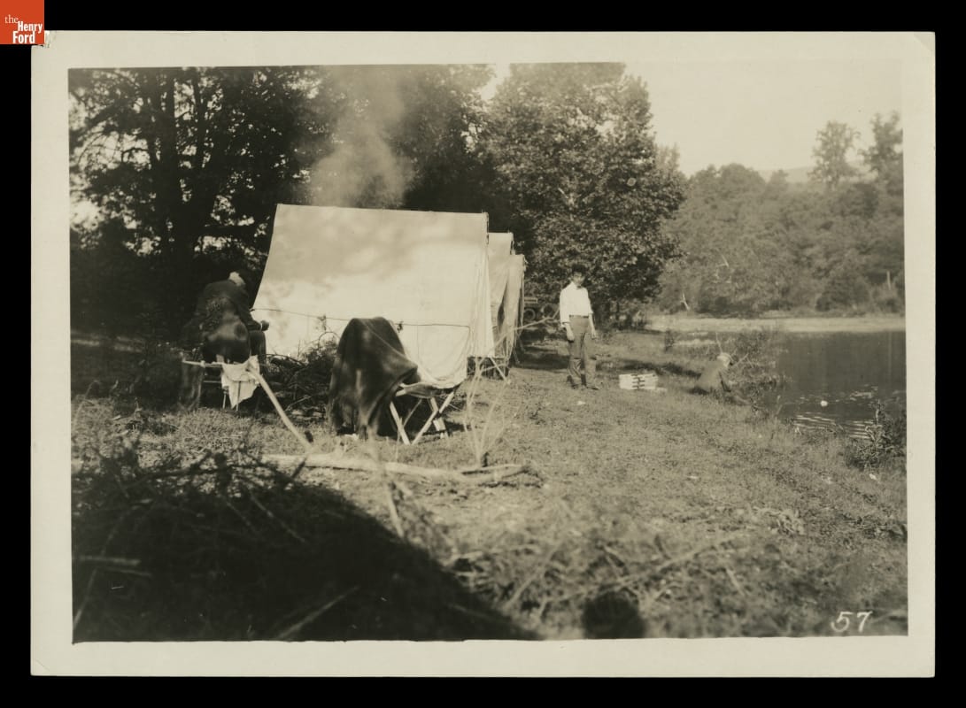 Thomas Edison, Thomas Sato and John Burroughs on a "Vagabonds" Camping Trip, Narrows, Virginia, 1918