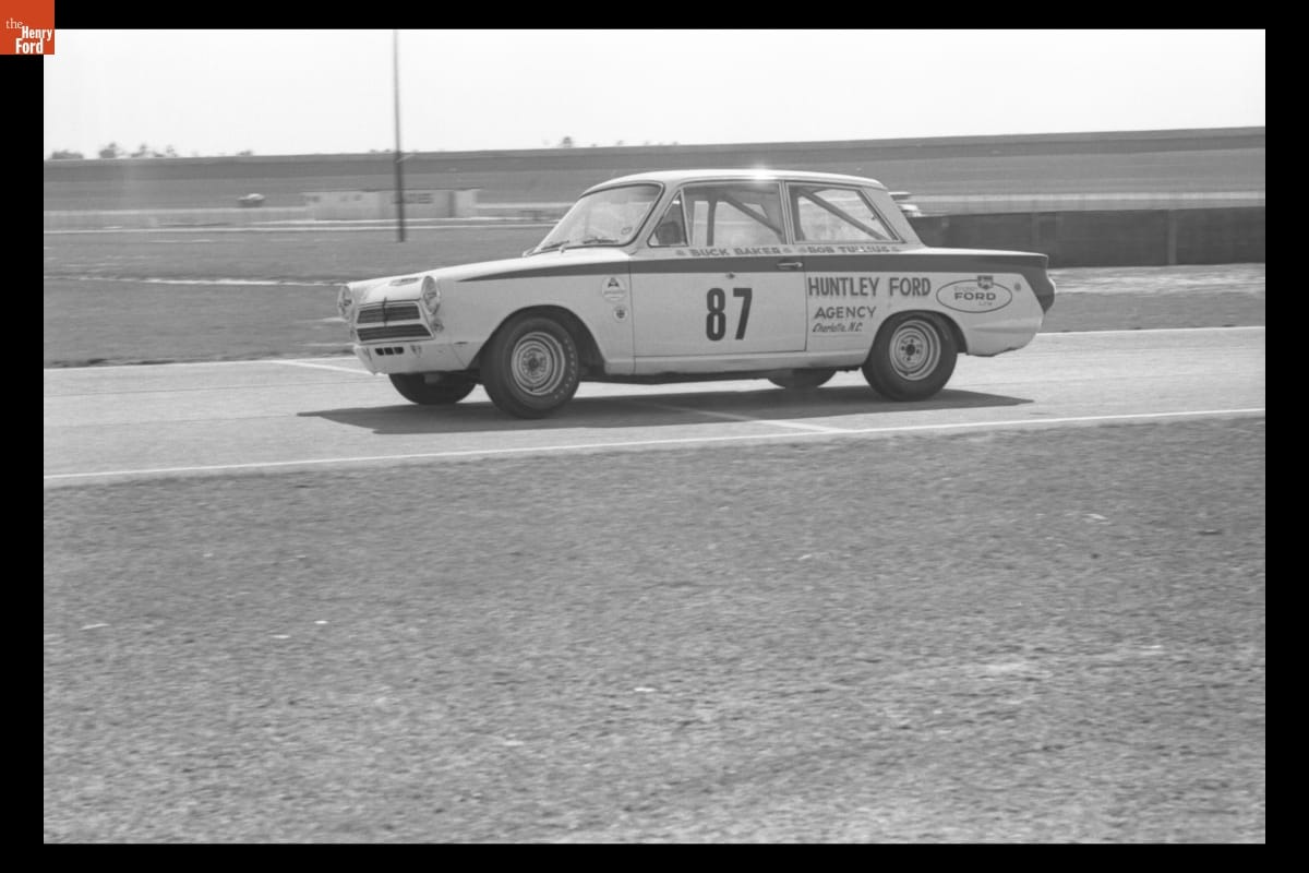 Ford Cortina Lotus Driven by Buck Baker and Bob Tillius during Practice Before the Daytona Continental 2000 km Race, February 1965