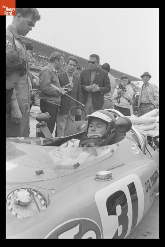 Jim Clark in Lotus-Ford Race Car at Indianapolis Motor Speedway, May 1967