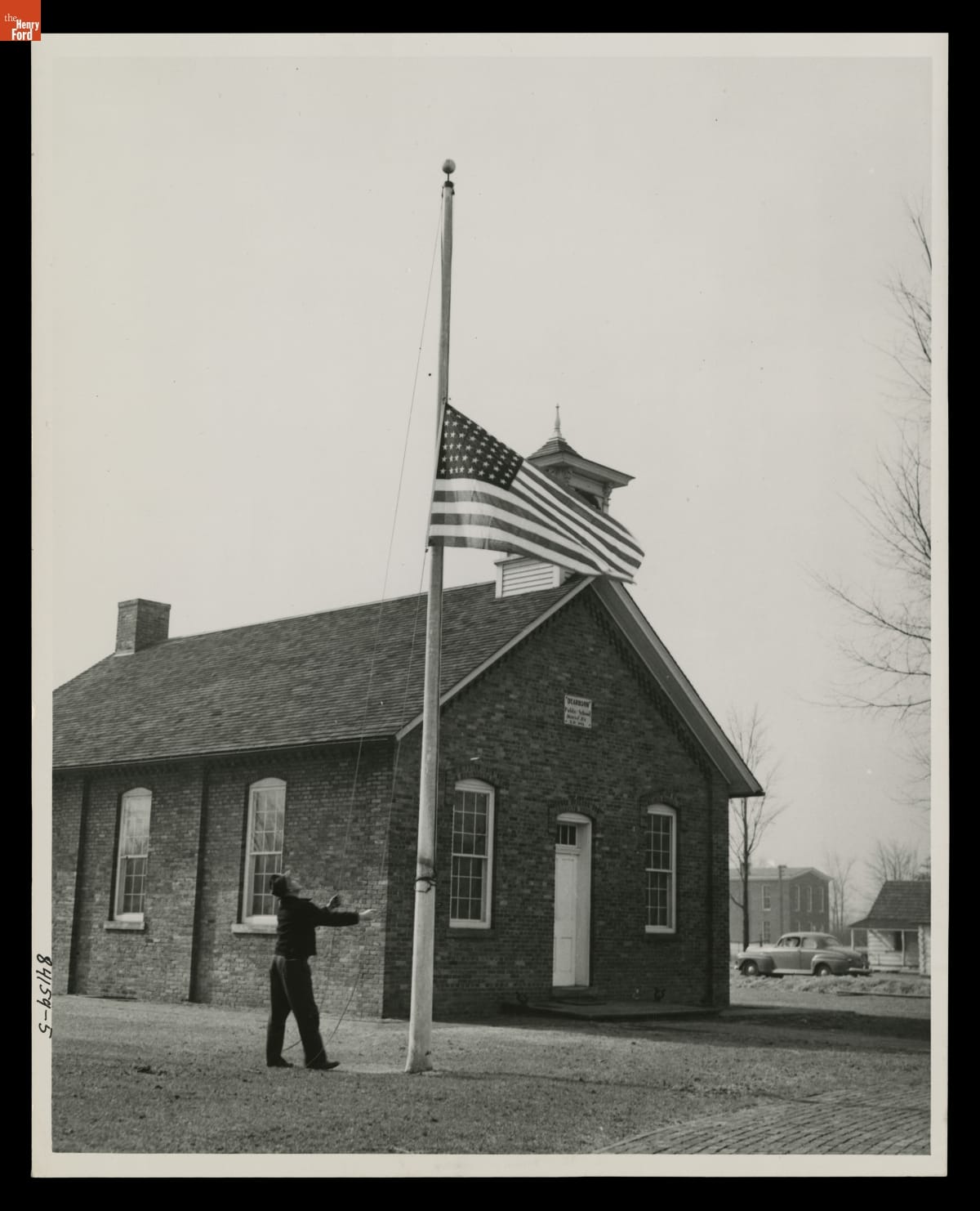 Flag in Greenfield Village Lowered to Half-Staff after Henry Ford's Death, April 1947