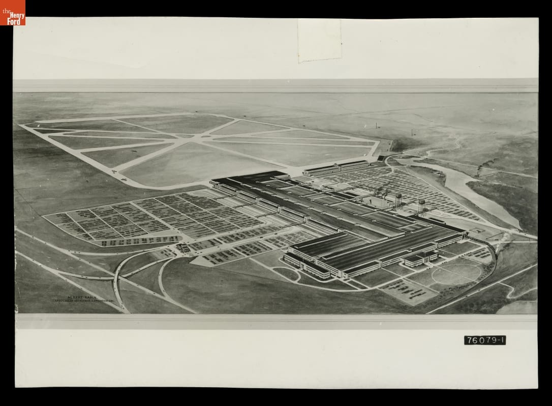 Architect's Drawing of Ford Motor Company Willow Run Bomber Plant as Visualized in April 1941