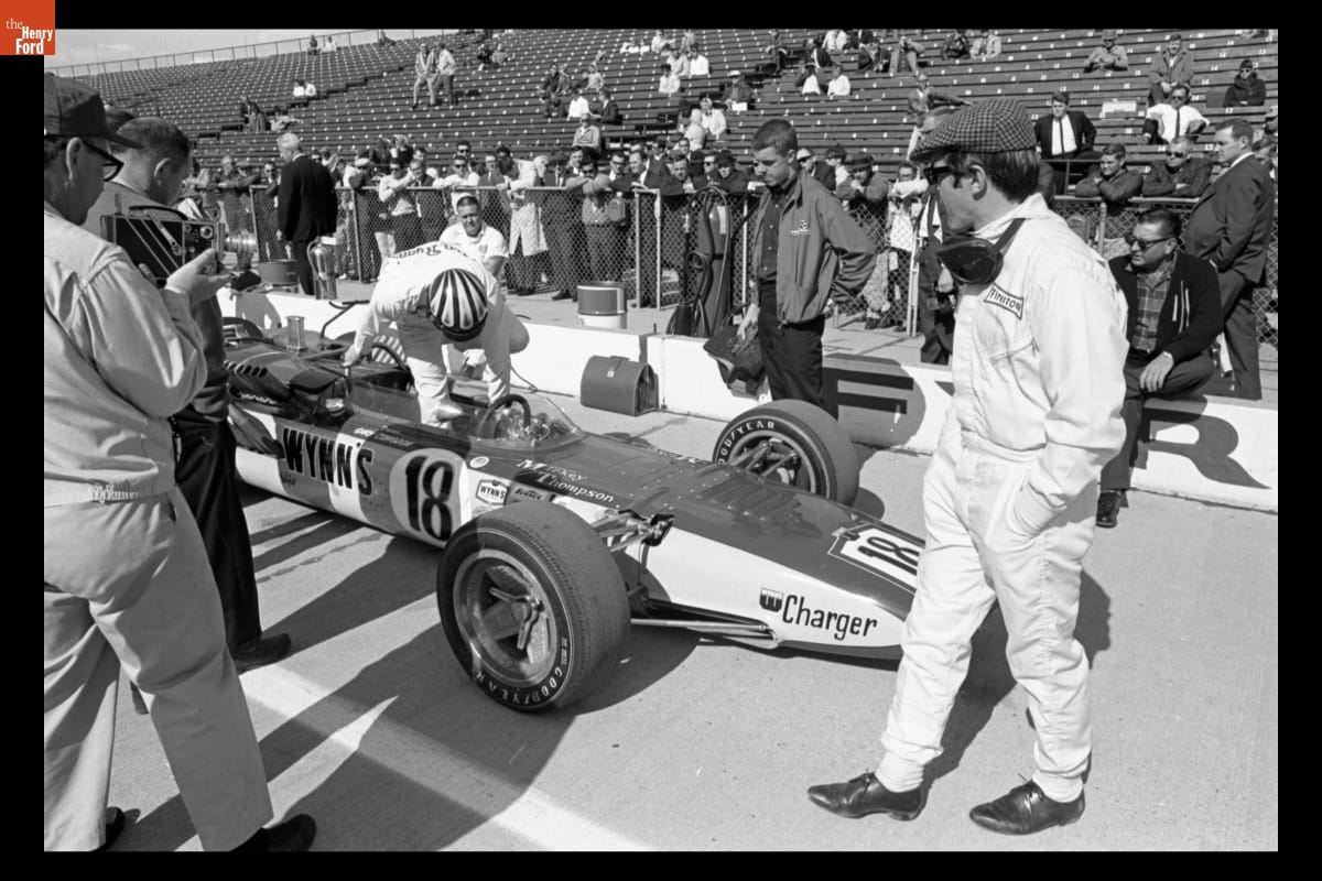 Gary Congdon in Mickey Thompson's Wynn Charger Race Car at Indianapolis Motor Speedway, May 1967