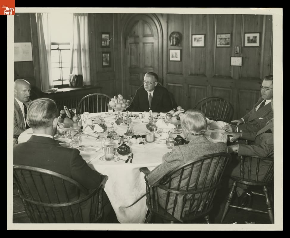 Henry Ford, Edsel Ford, and Ford Executives at Roundtable Luncheon in Dearborn Engineering Laboratory, July 1933