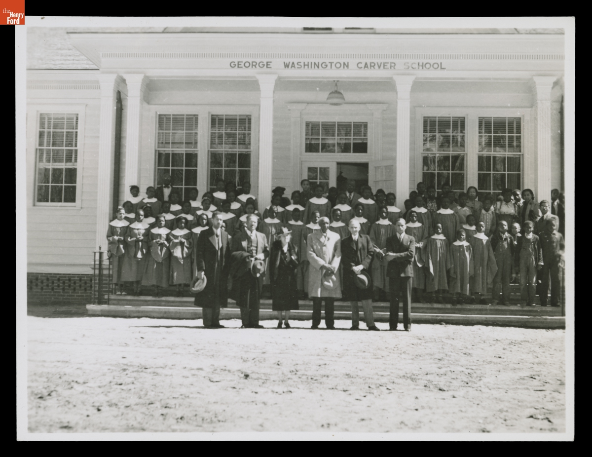 George Washington Carver with Henry and Clara Ford at the Dedication of George Washington Carver School, 1940