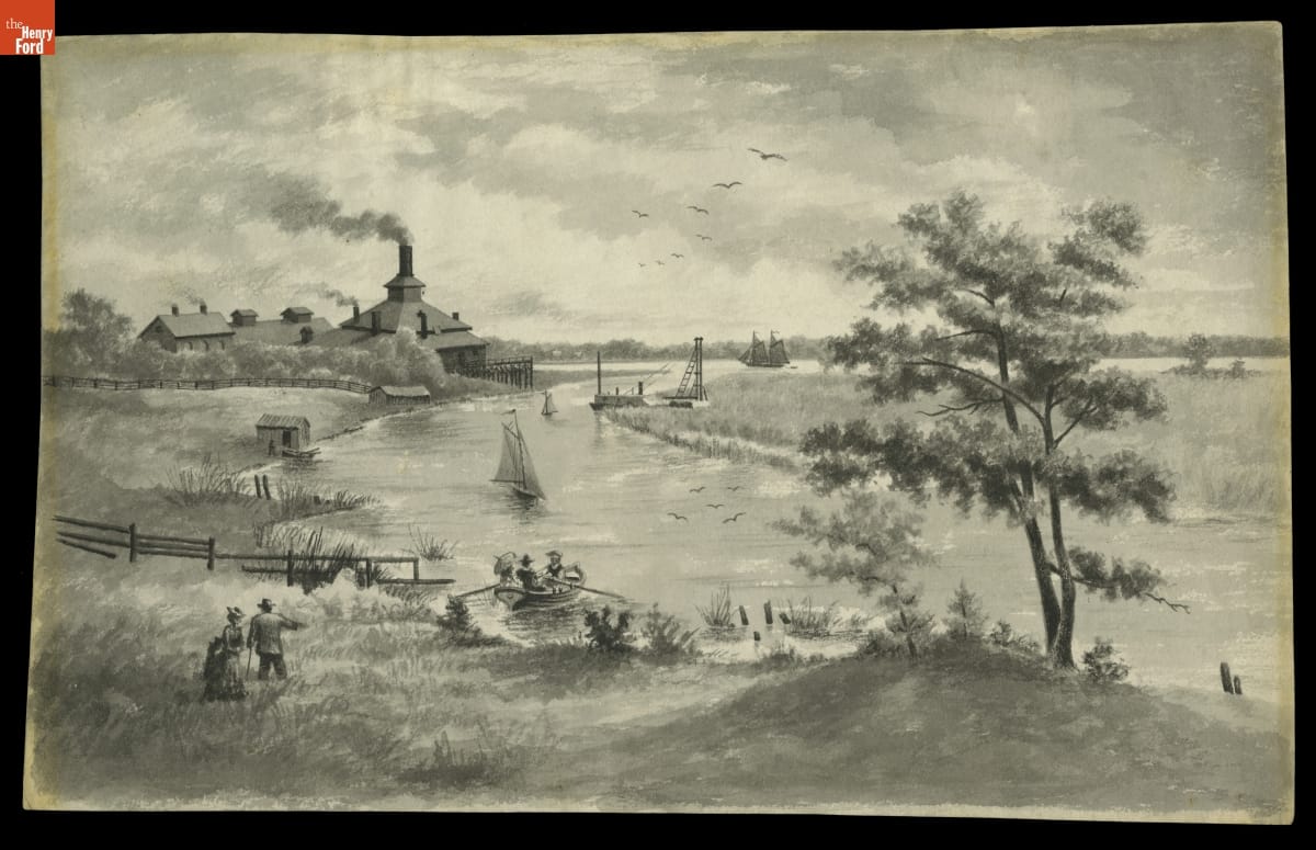 Watercolor, "Mouth of River Rouge," 1884