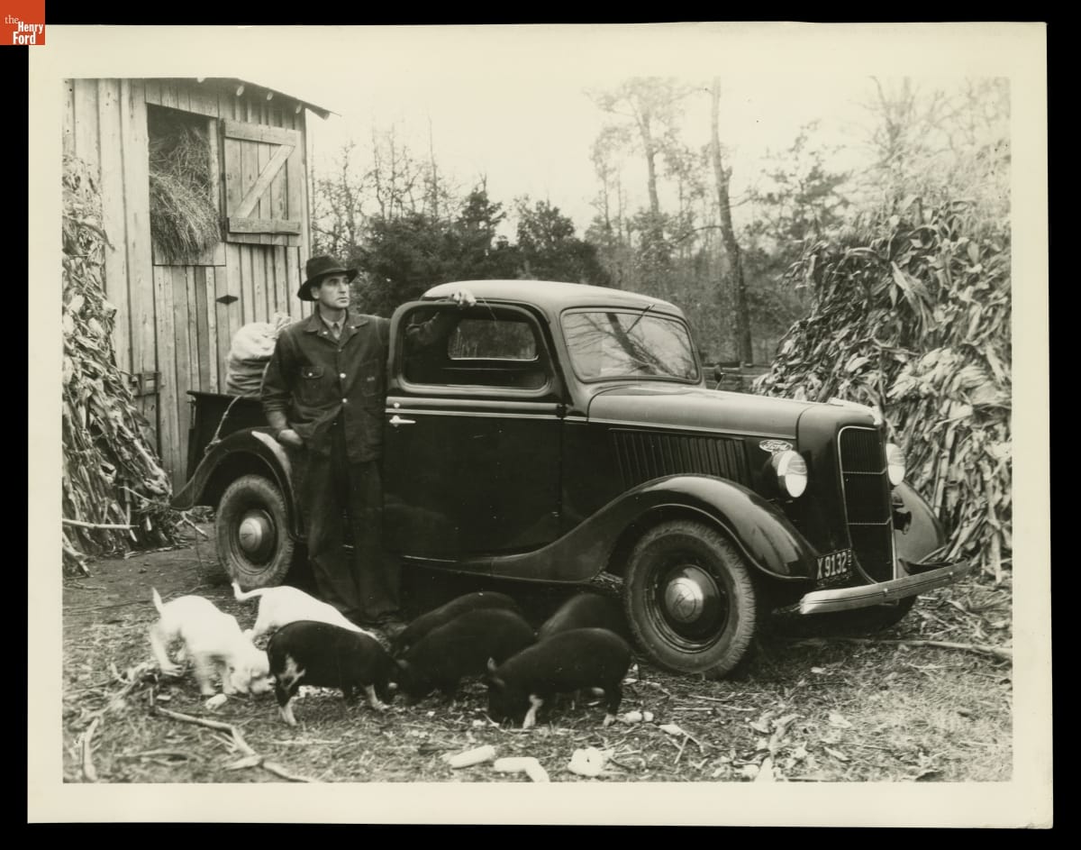 Exum M. Causey with Ford V-8 Pickup, Greensboro, North Carolina, March 1936