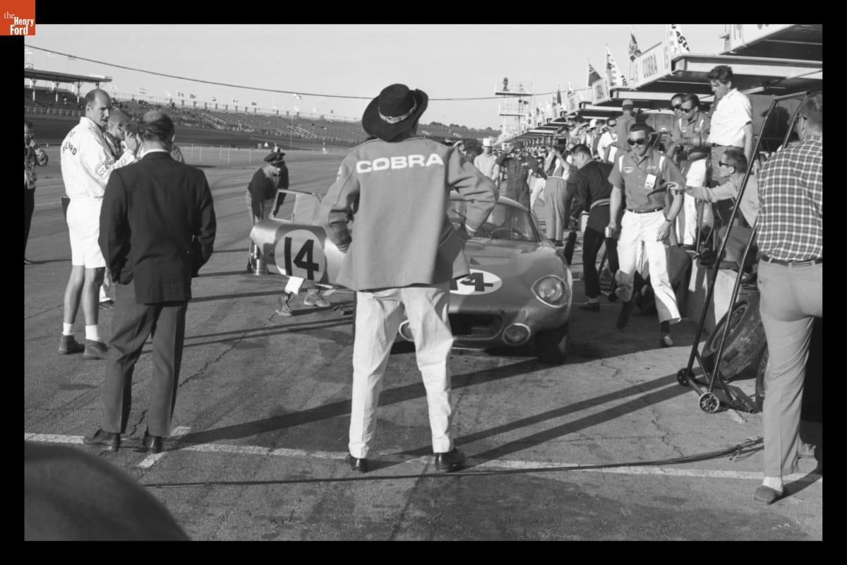 Shelby Cobra Daytona Coupe After Fire at Daytona Continental 2000 km Race, February 16, 1964