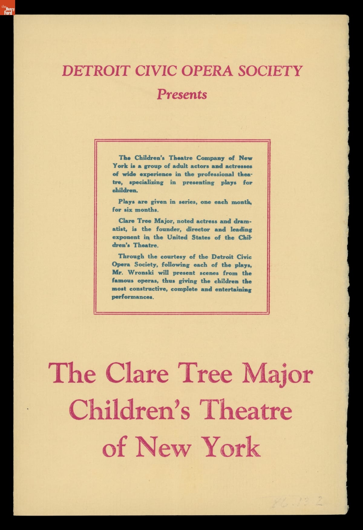 Program, "The King of the Golden River" at Orchestra Hall, Detroit, Michigan, October 25, 1933