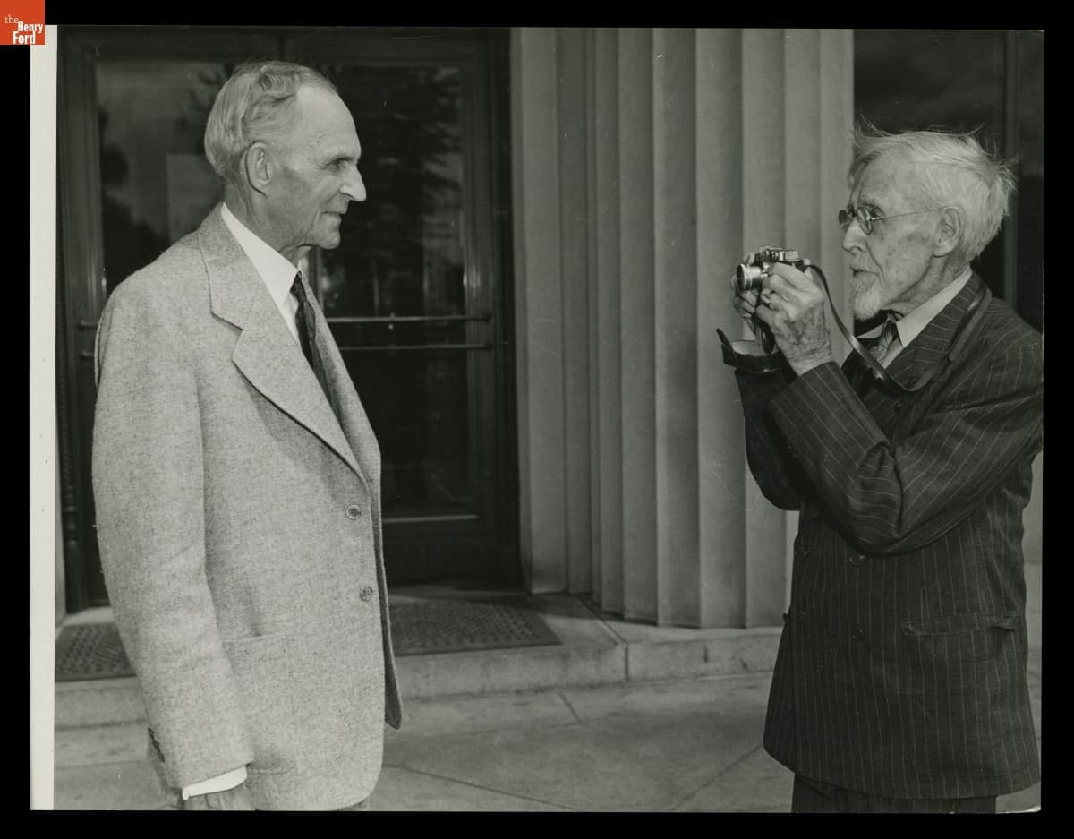 Henry Ford and Photographer William Henry Jackson outside Ford Engineering Laboratory, August 1941