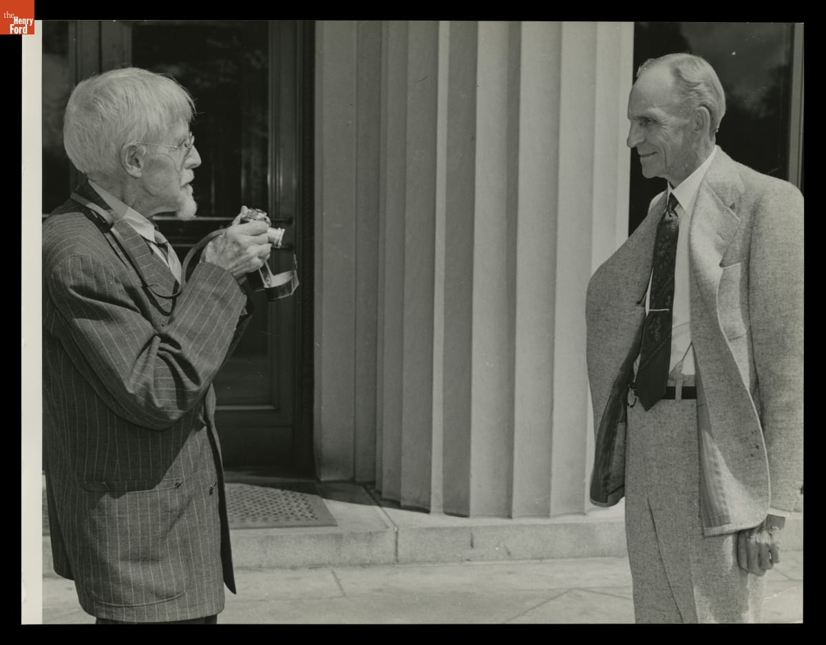 Henry Ford and Photographer William Henry Jackson outside Ford Engineering Laboratory, August 1941