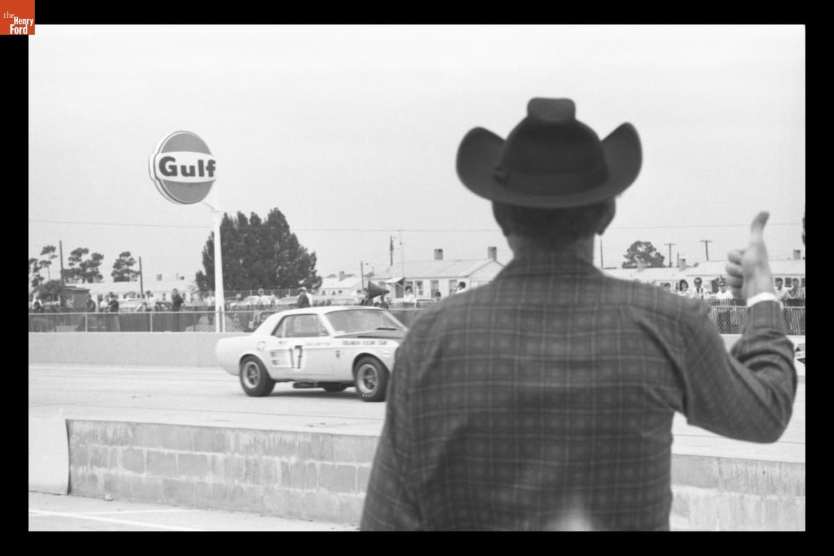 Carroll Shelby Watching Ford Mustang Driven by Jerry Titus in the Sebring Four Hour International Trans-American Championship Race, March 31, 1967
