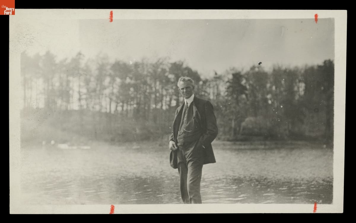 Henry Ford Standing by the Rouge River at Fair Lane, Dearborn, Michigan, 1916