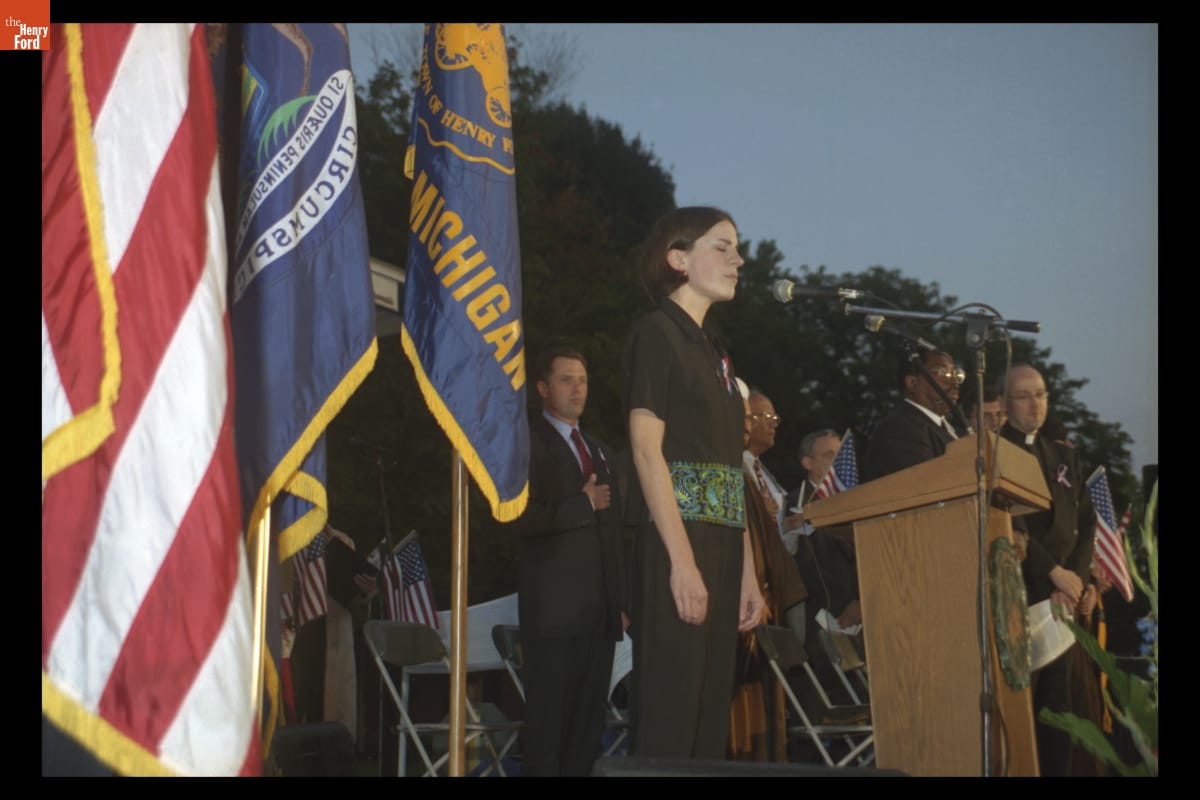 Adreana Guido Singing "The Star Spangled Banner" at the "Peace and Unity" Candlelight Vigil at Henry Ford Museum, September 19, 2001