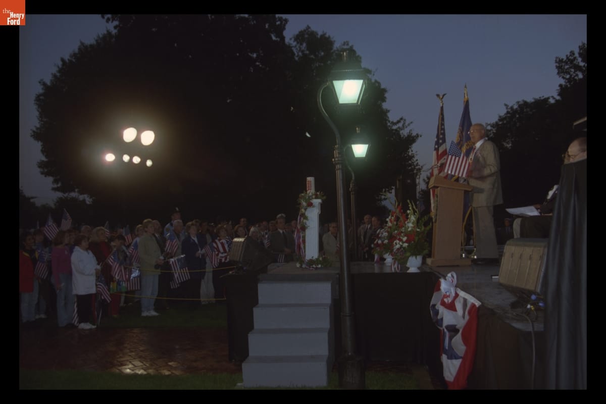 Representative John Dingell Speaking at the "Peace and Unity" Candlelight Vigil at Henry Ford Museum, September 19, 2001